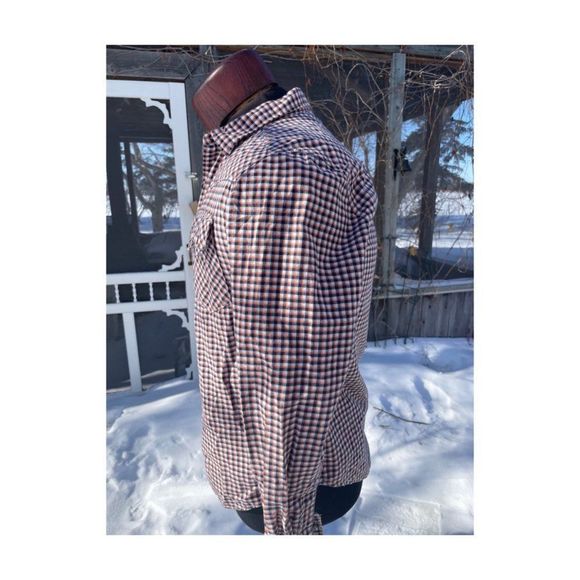 1980s Levi's Western Shirt Little e Black Orange Check Pearl Snap Sawtooth Pocke - Picture 8 of 10